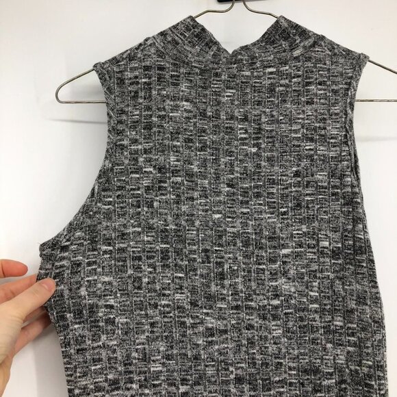 Warehouse one marled grey ribbed knit sleeveless turtleneck ruched sides - Picture 7 of 13